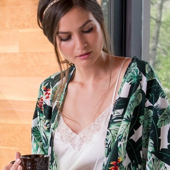 💕RACHEL ZOE COLLECTION💕 Palm Print Duster ~ Tropical Caftan Dress One Size NWT - Picture 9 of 15